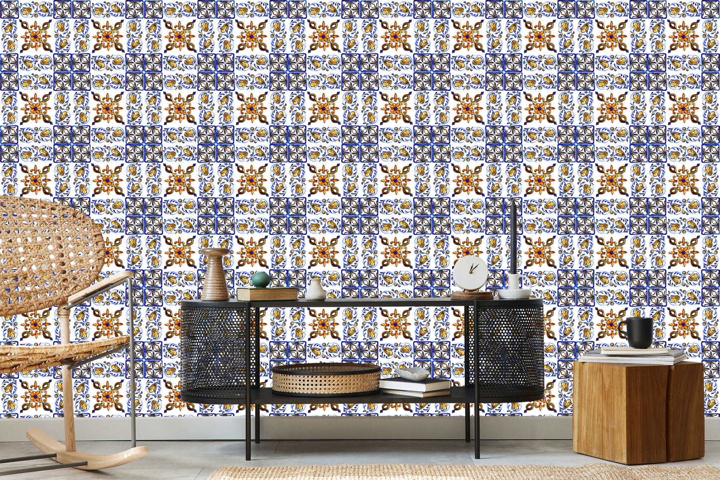 Wallpaper For Dining Room Mosaic Tile Imitation Flowers