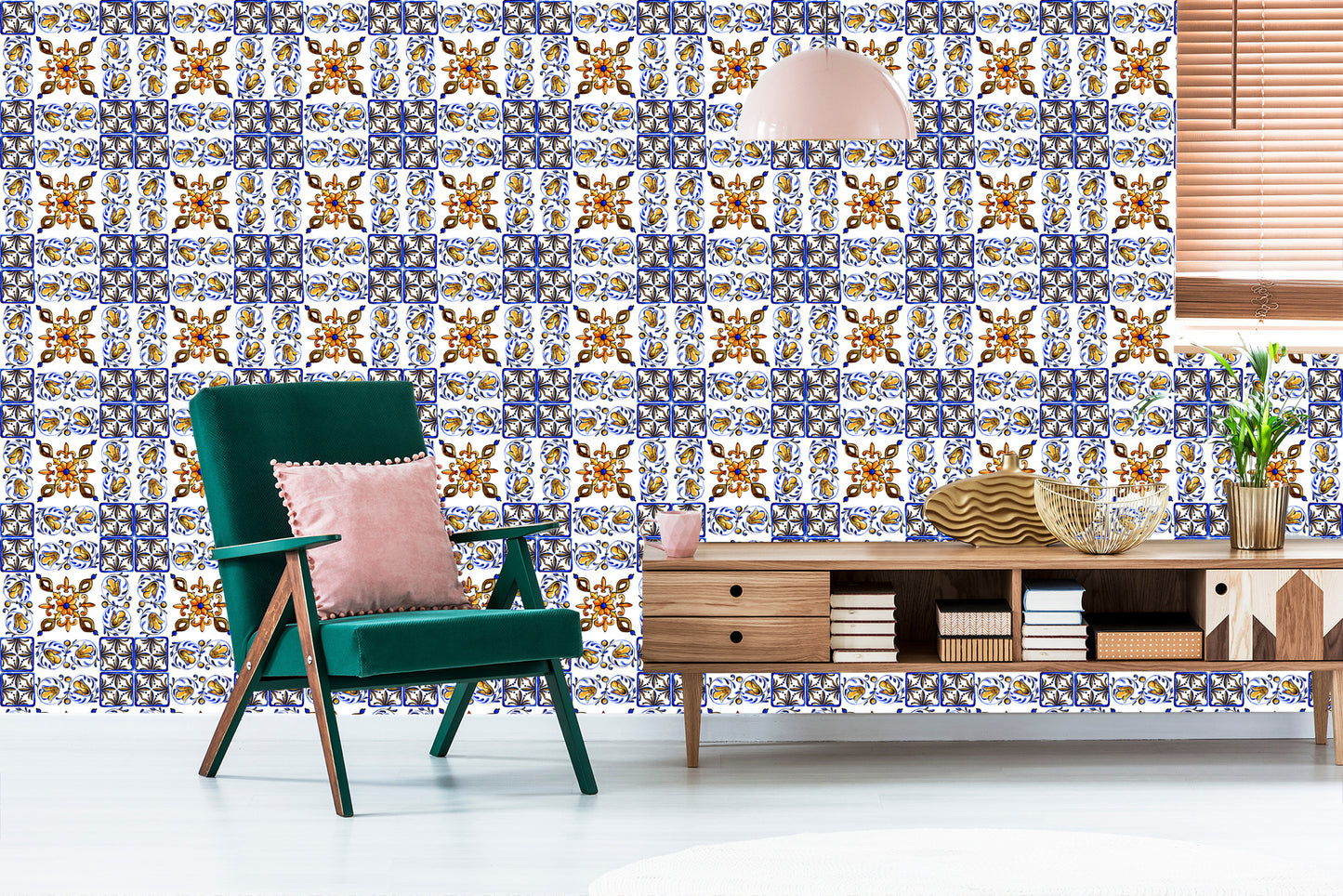 Wallpaper For Dining Room Mosaic Tile Imitation Flowers