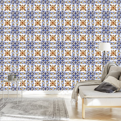 Wallpaper For Dining Room Mosaic Tile Imitation Flowers
