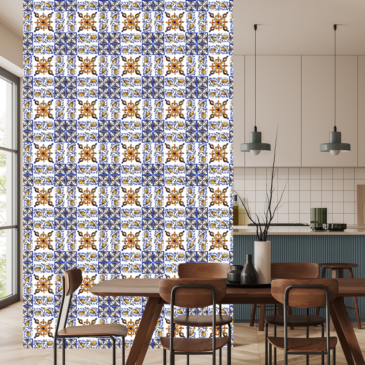 Wallpaper For Dining Room Mosaic Tile Imitation Flowers