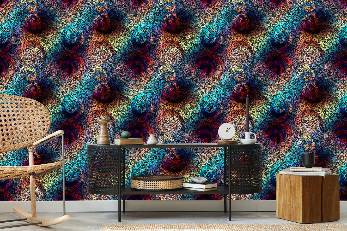 Wallpaper Wall Colorful Mosaic Patterns Dining Room