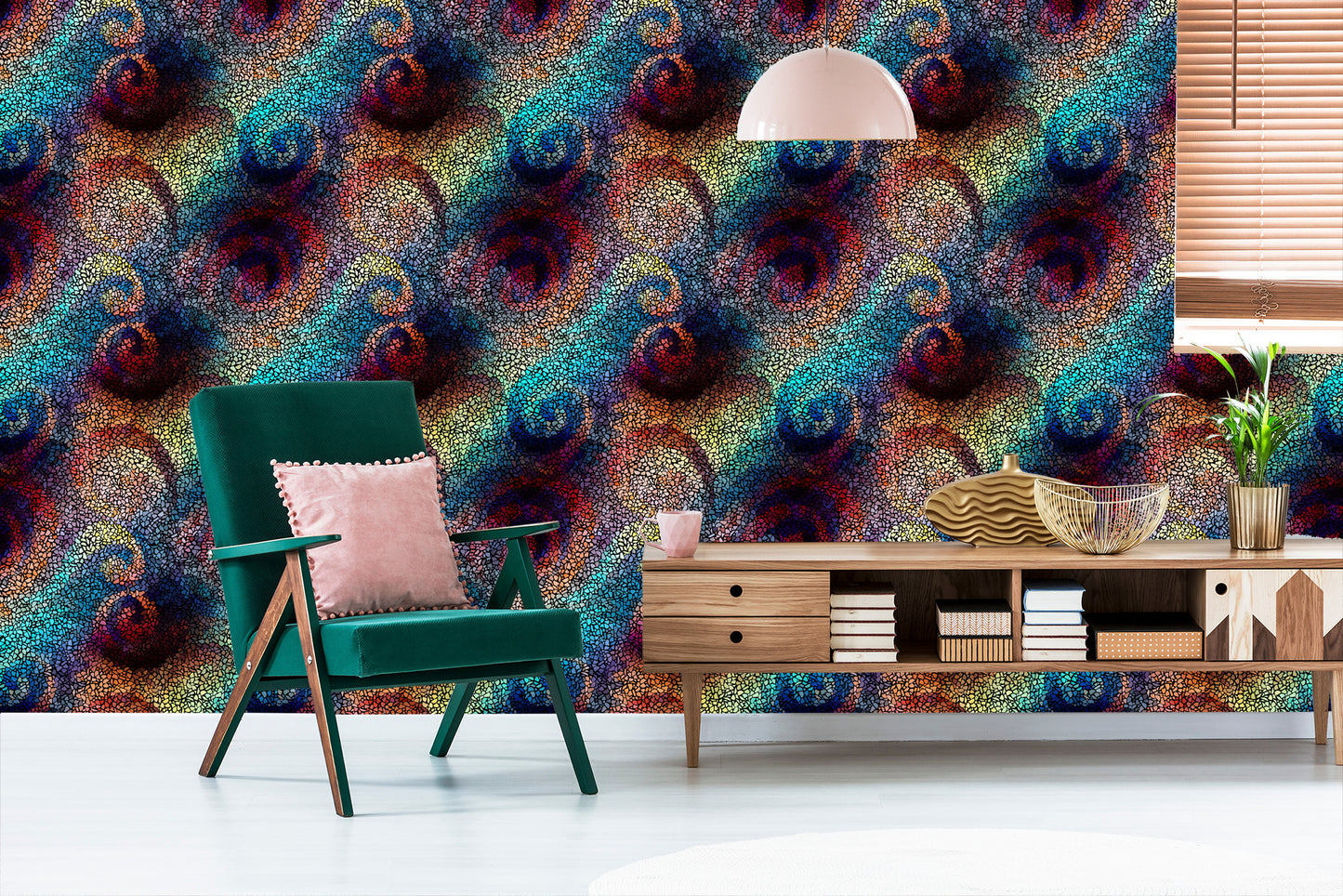 Wallpaper Wall Colorful Mosaic Patterns Dining Room
