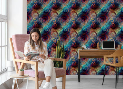 Wallpaper Wall Colorful Mosaic Patterns Dining Room