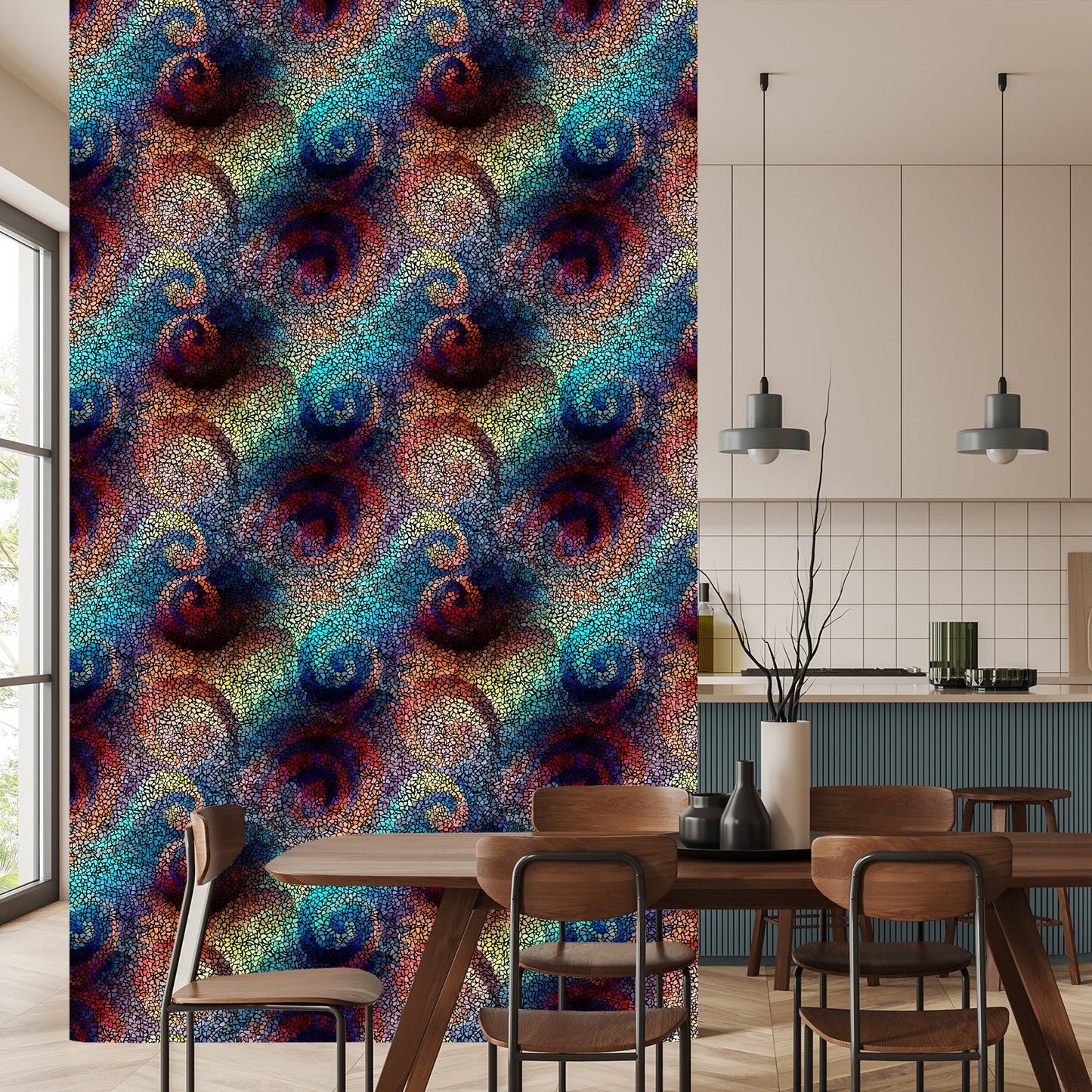Wallpaper Wall Colorful Mosaic Patterns Dining Room