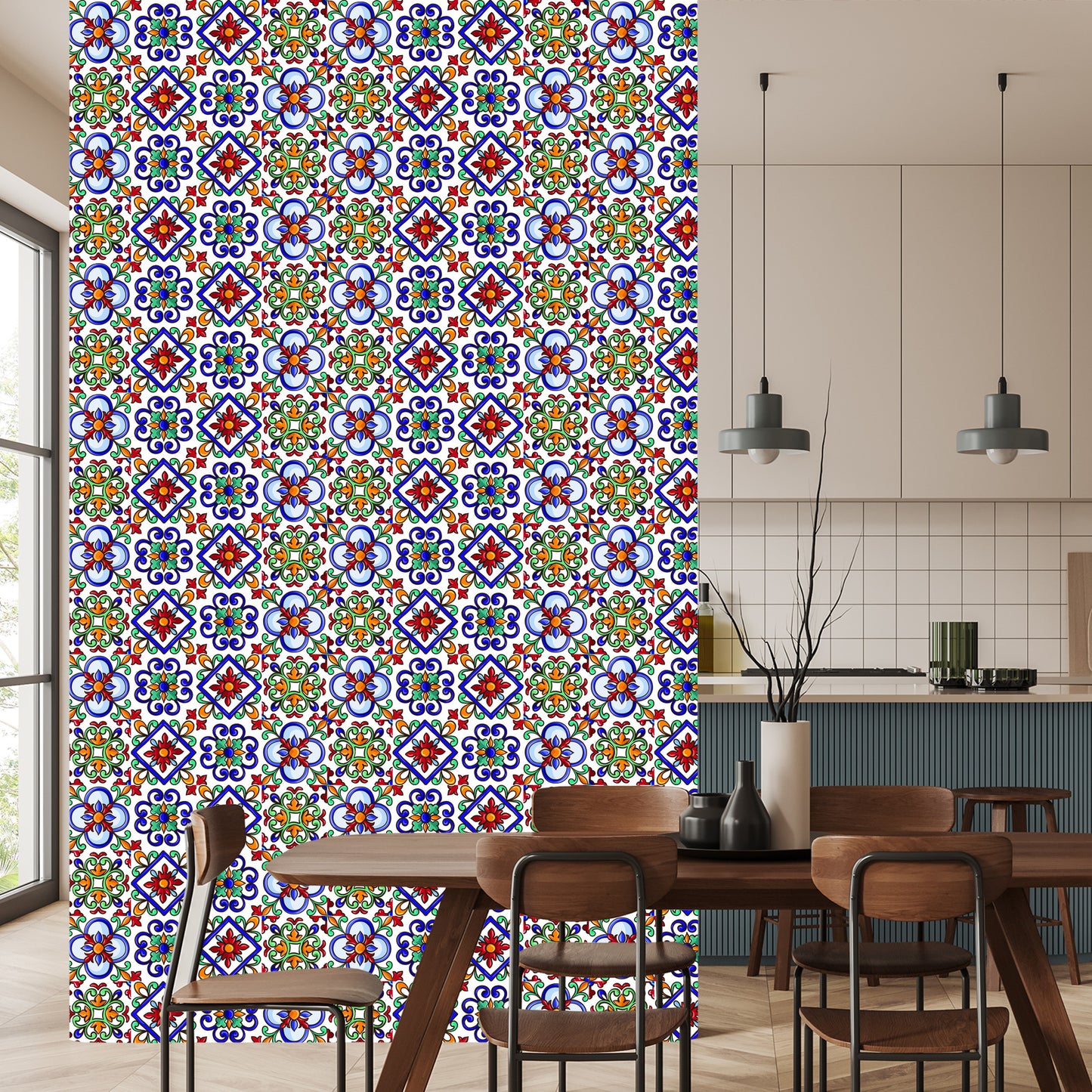 Wallpaper For Kitchen Dining Room Colorful Mosaic Patterns