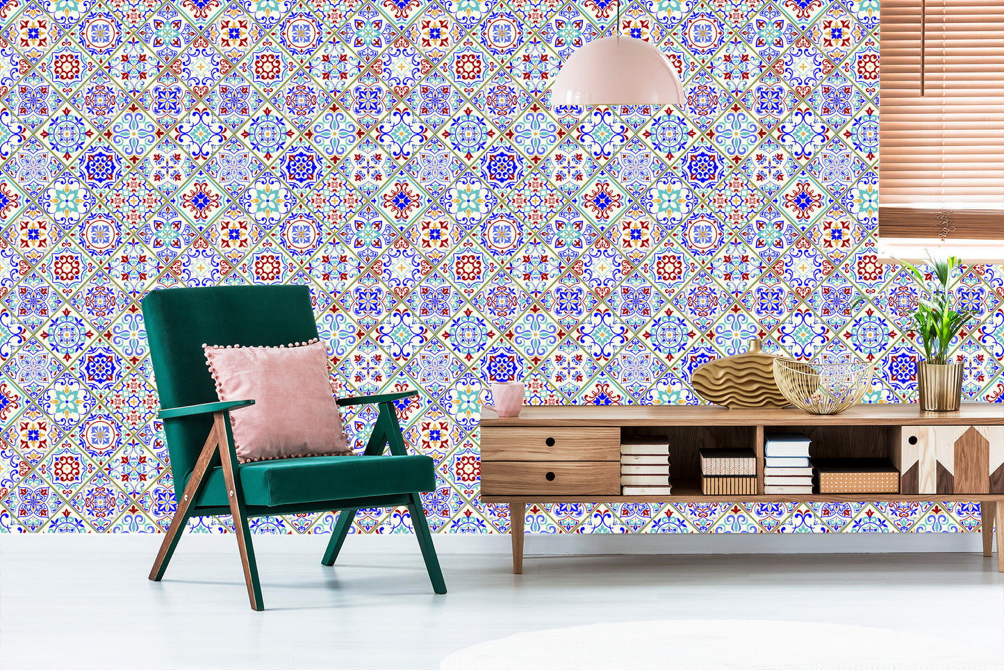 Wallpaper Tiled Colorful Mosaic Dining Room