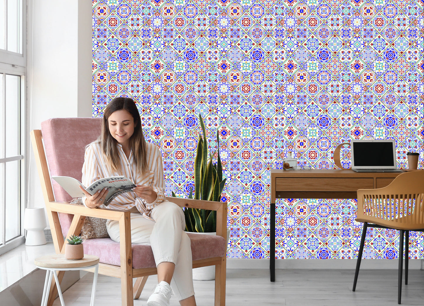 Wallpaper Tiled Colorful Mosaic Dining Room