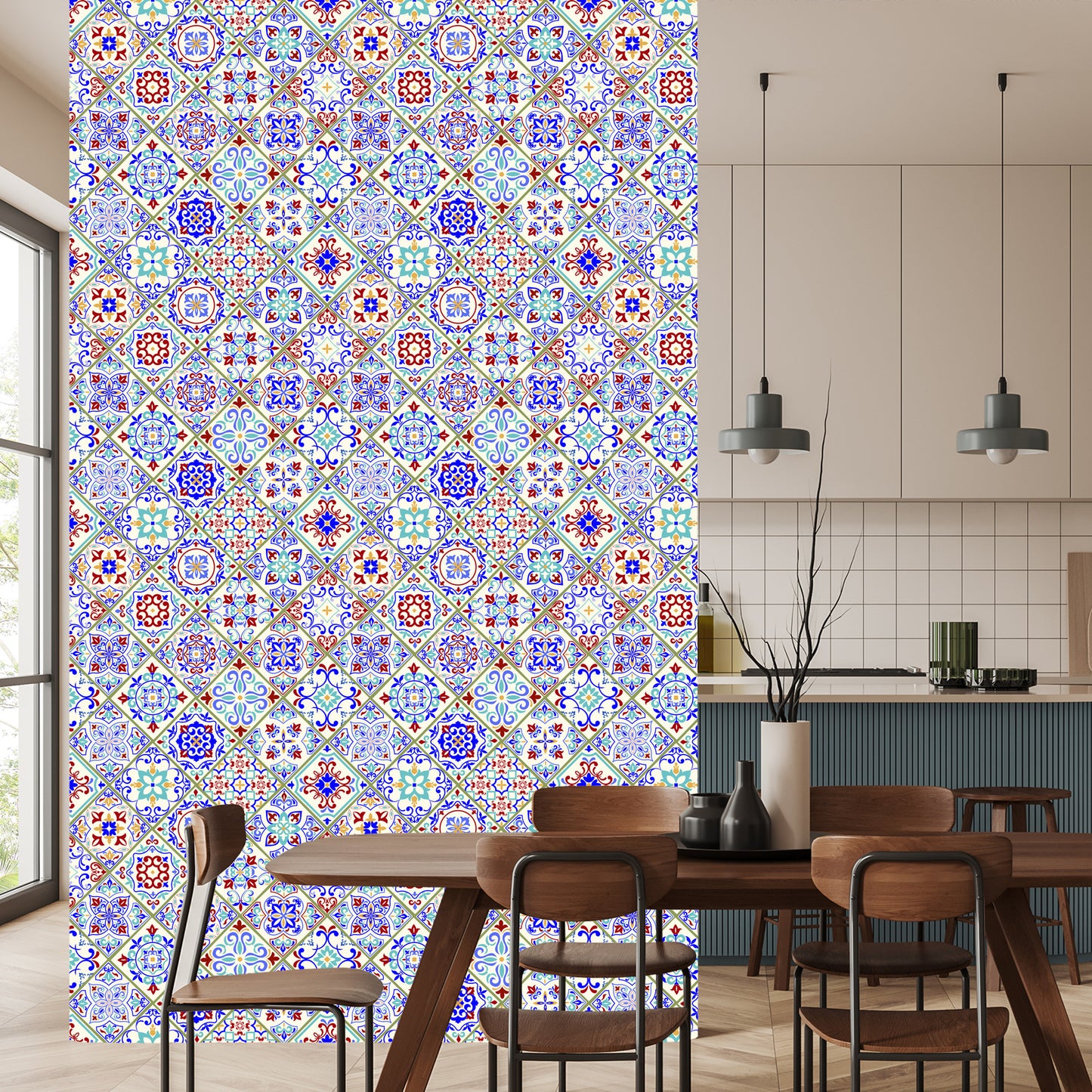 Wallpaper Tiled Colorful Mosaic Dining Room