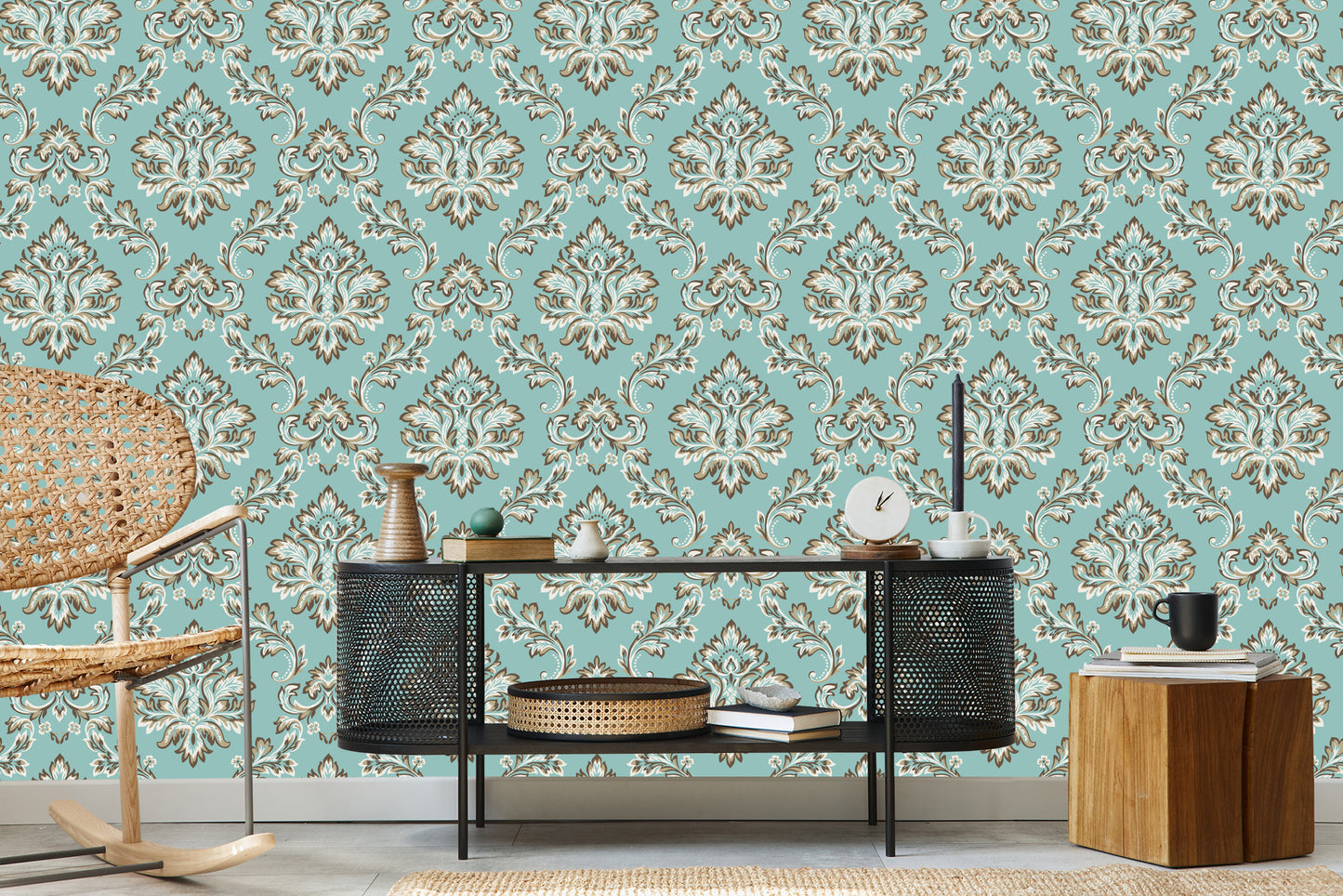 Wallpaper Turquoise - Ornament In Baroque Style