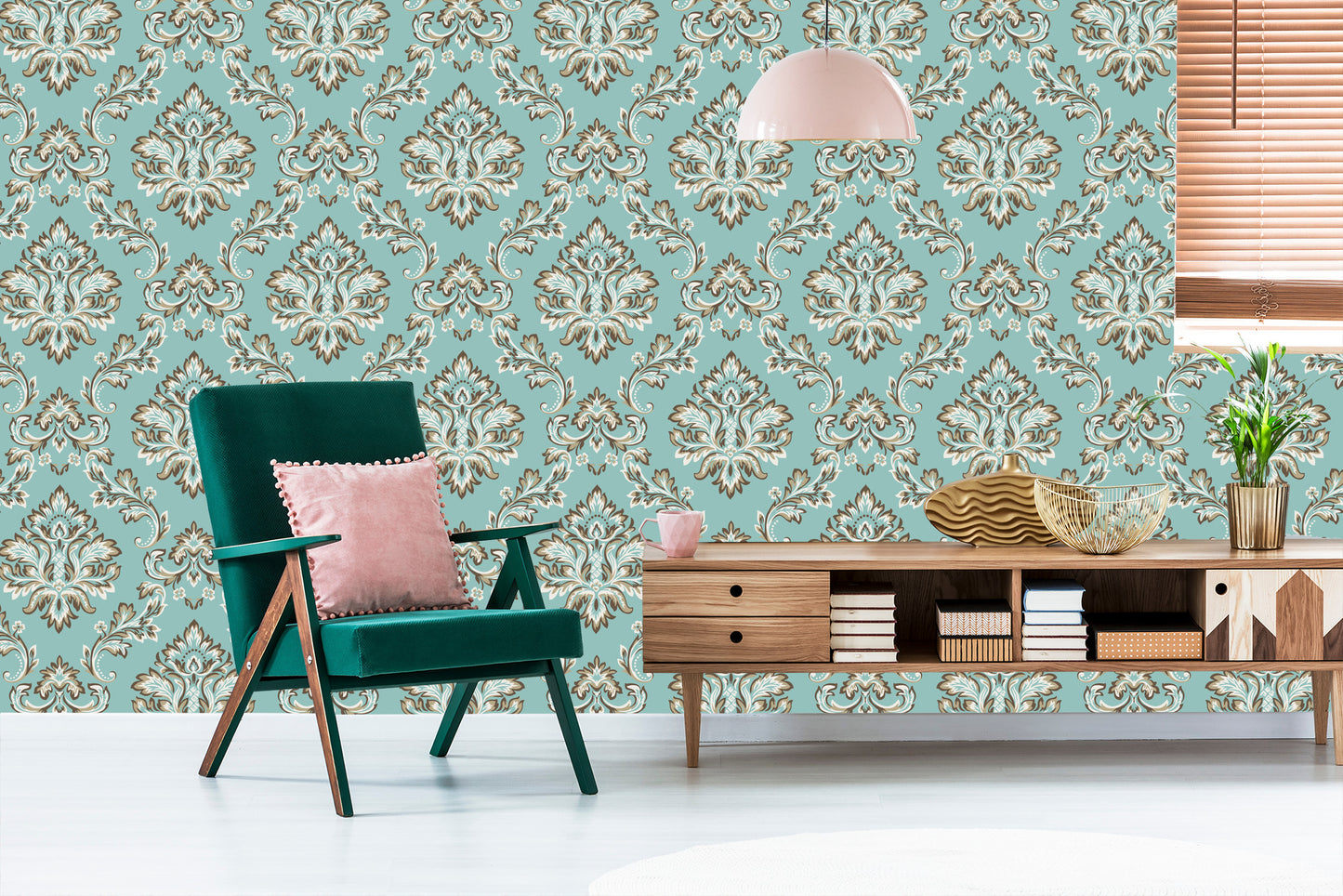 Wallpaper Turquoise - Ornament In Baroque Style