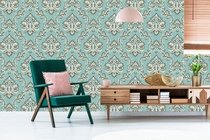 Wallpaper Turquoise - Ornament In Baroque Style