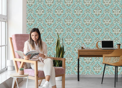 Wallpaper Turquoise - Ornament In Baroque Style