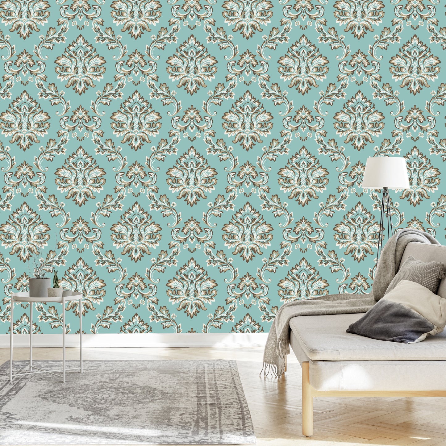 Wallpaper Turquoise - Ornament In Baroque Style