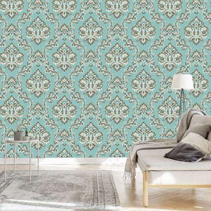 Wallpaper Turquoise - Ornament In Baroque Style