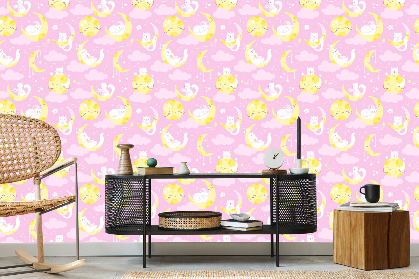 Wallpaper For Children - Stars, Cats And Moons