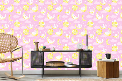 Wallpaper For Children - Stars, Cats And Moons