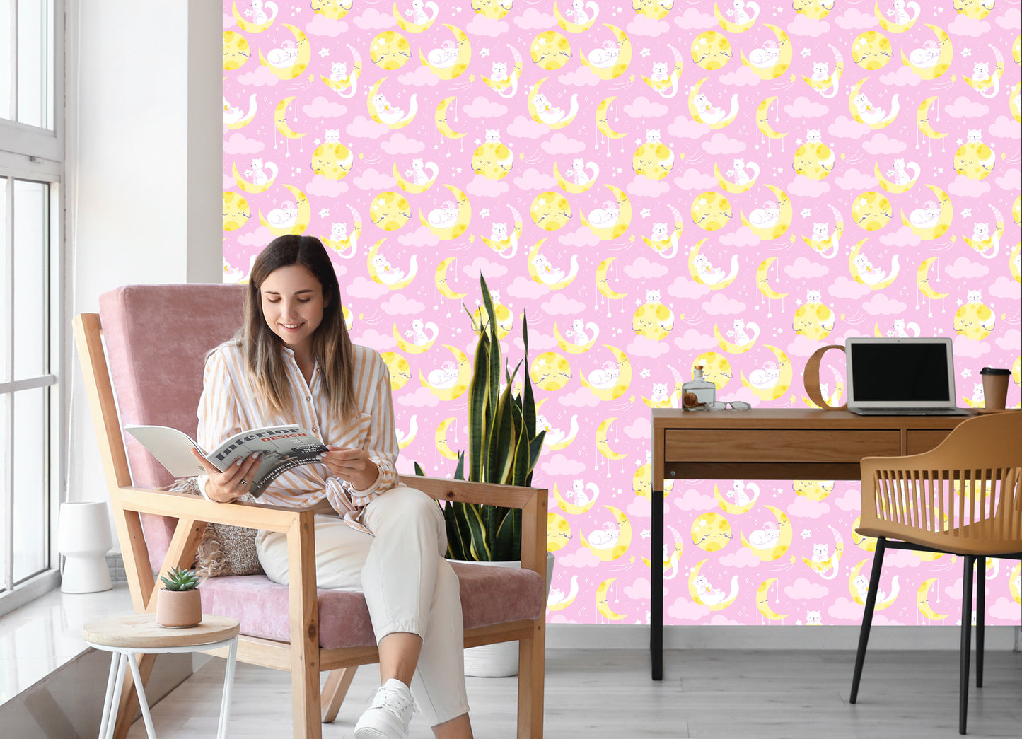 Wallpaper For Children - Stars, Cats And Moons