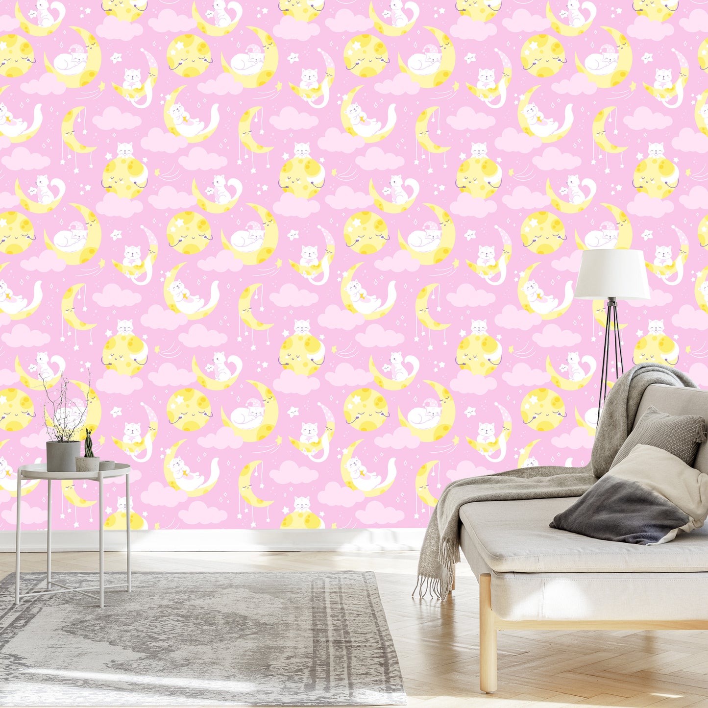 Wallpaper For Children - Stars, Cats And Moons