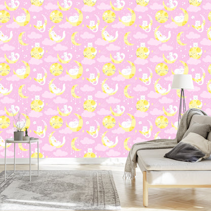 Wallpaper For Children - Stars, Cats And Moons
