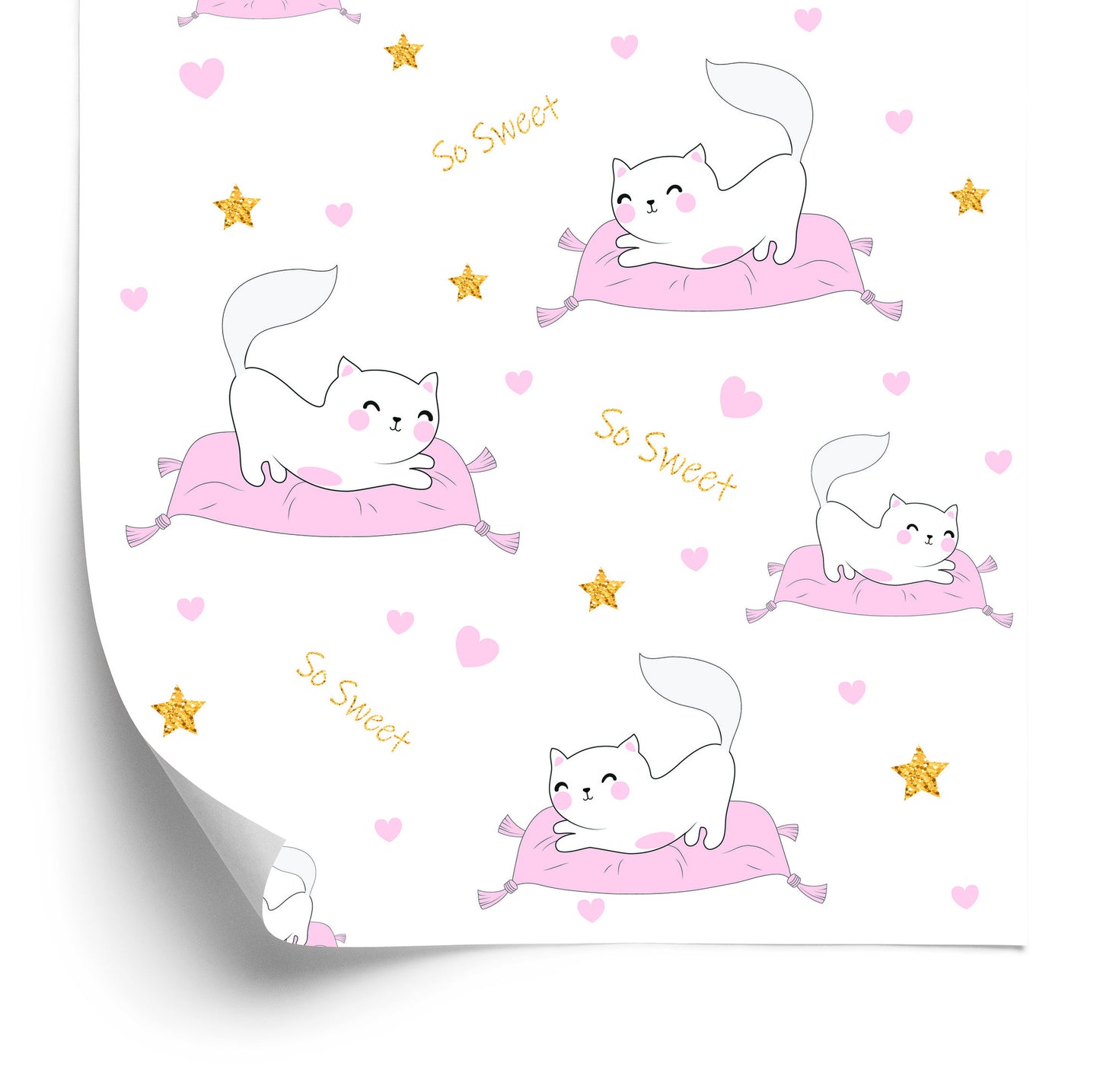 Wallpaper For Children - Kittens, Stars And Hearts