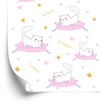 Wallpaper For Children - Kittens, Stars And Hearts