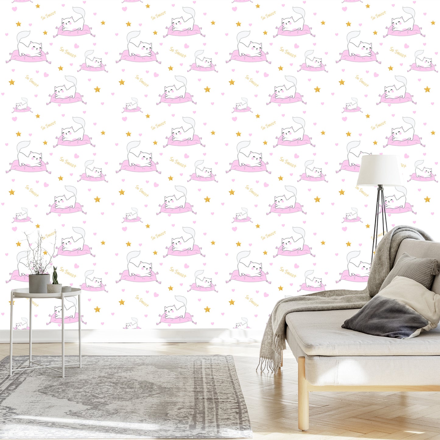 Wallpaper For Children - Kittens, Stars And Hearts