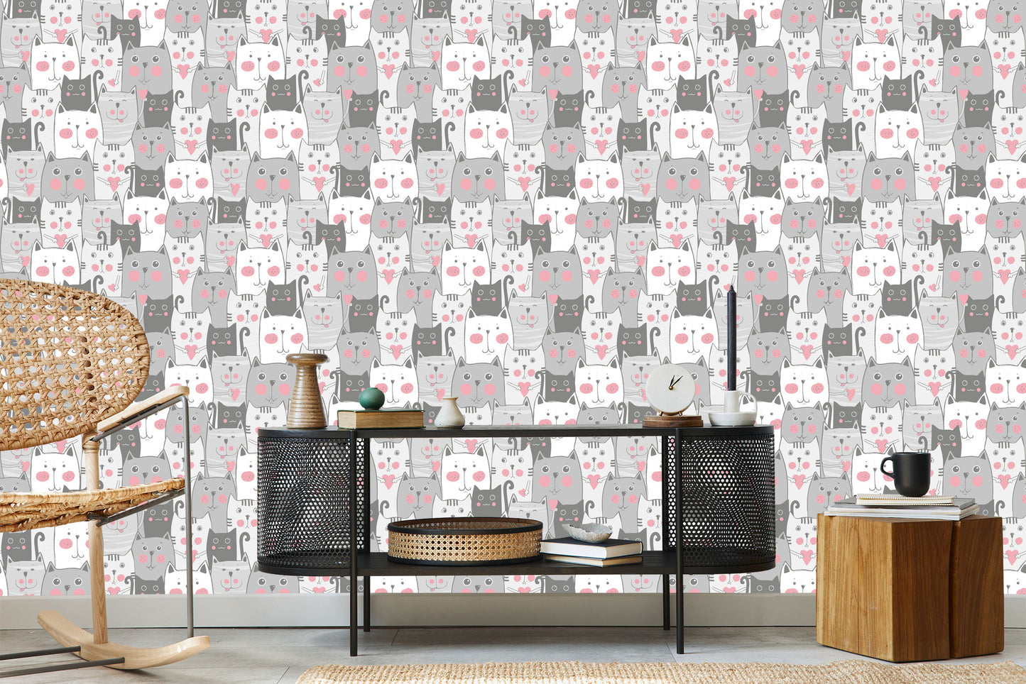 Wallpaper For Children - Cats And Hearts