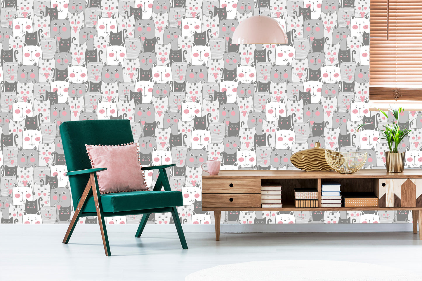 Wallpaper For Children - Cats And Hearts