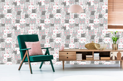 Wallpaper For Children - Cats And Hearts