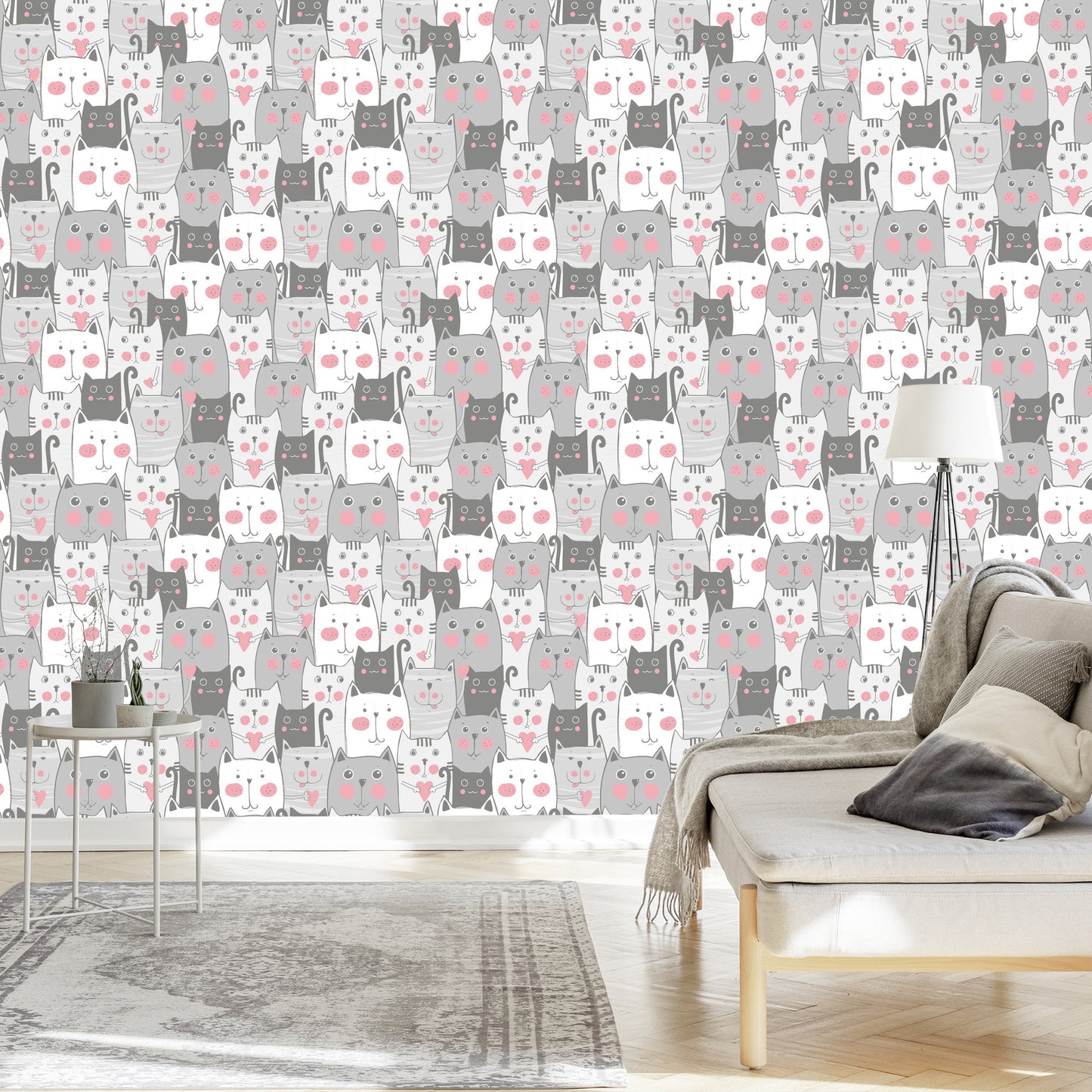Wallpaper For Children - Cats And Hearts