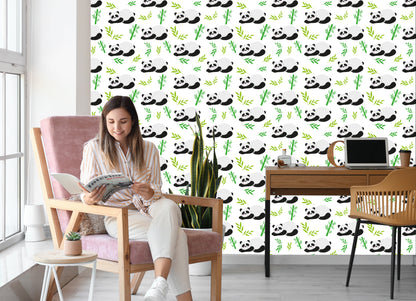 Wallpaper For Children - Sleeping Pandas Among Bamboos