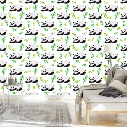 Wallpaper For Children - Sleeping Pandas Among Bamboos