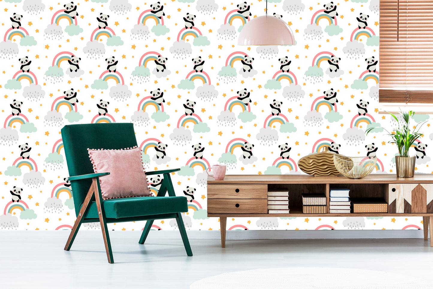 Wallpaper Pandas With A Rainbow