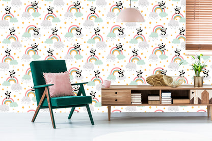 Wallpaper Pandas With A Rainbow