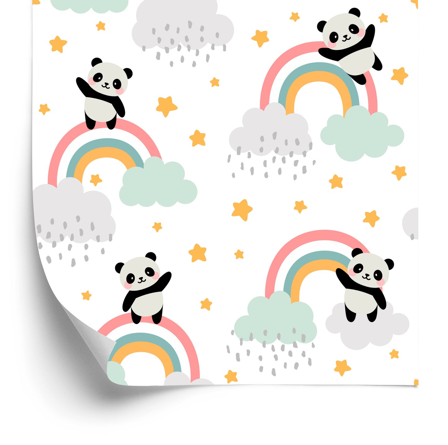 Wallpaper Pandas With A Rainbow