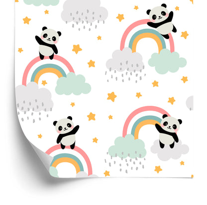 Wallpaper Pandas With A Rainbow