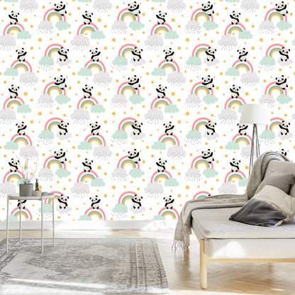 Wallpaper Pandas With A Rainbow