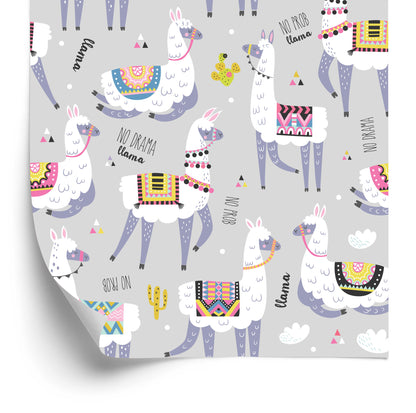 Wallpaper Colorful Llama Animals For Children's Room
