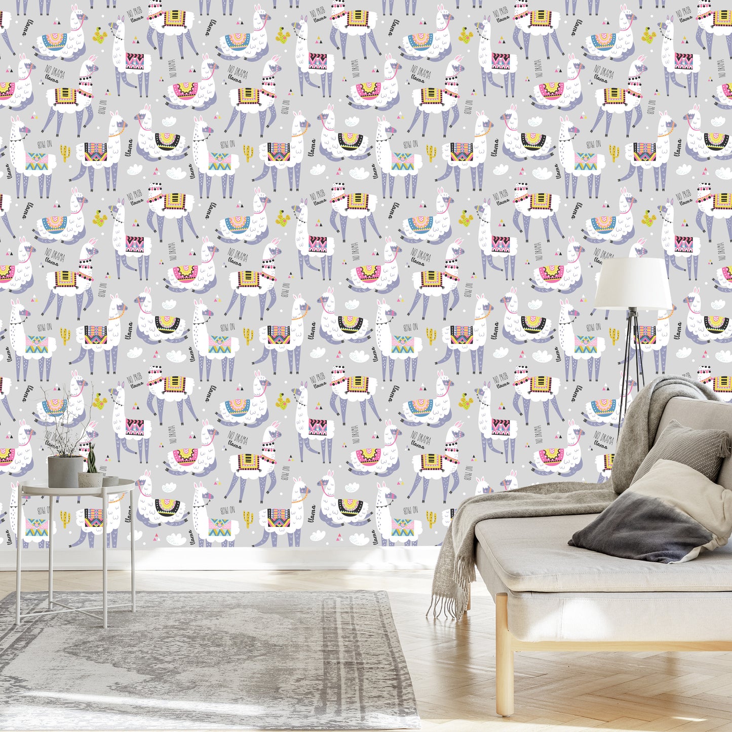 Wallpaper Colorful Llama Animals For Children's Room