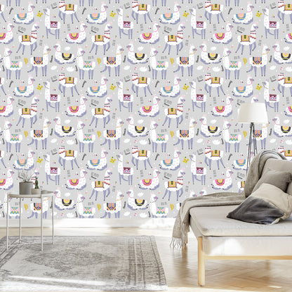 Wallpaper Colorful Llama Animals For Children's Room