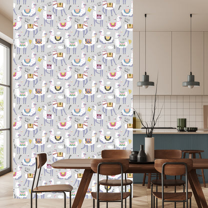 Wallpaper Colorful Llama Animals For Children's Room