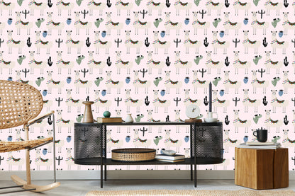 Wallpaper The Lama Animals Cacti For A Baby's Room