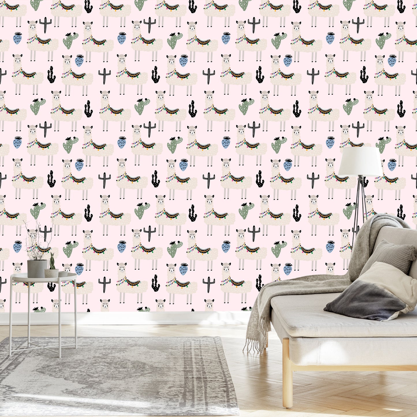 Wallpaper The Lama Animals Cacti For A Baby's Room