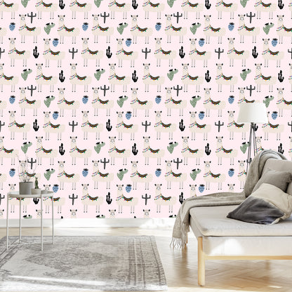 Wallpaper The Lama Animals Cacti For A Baby's Room