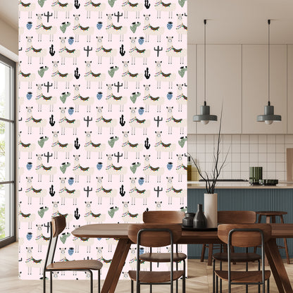Wallpaper The Lama Animals Cacti For A Baby's Room