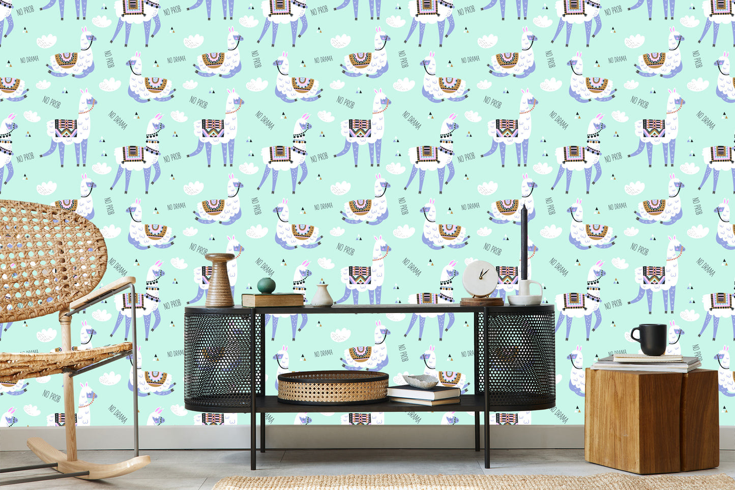 Wallpaper Animals With Lamas For A Baby's Room
