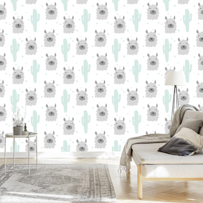 Wallpaper Lama Cacti Plants For Baby Room