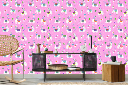 Wallpaper Lama Mountains. Rainbow Flowers. Children's Room