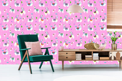 Wallpaper Lama Mountains. Rainbow Flowers. Children's Room