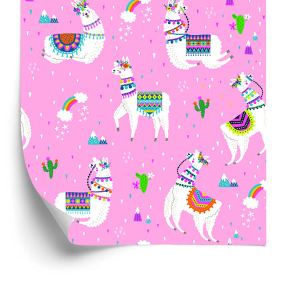 Wallpaper Lama Mountains. Rainbow Flowers. Children's Room